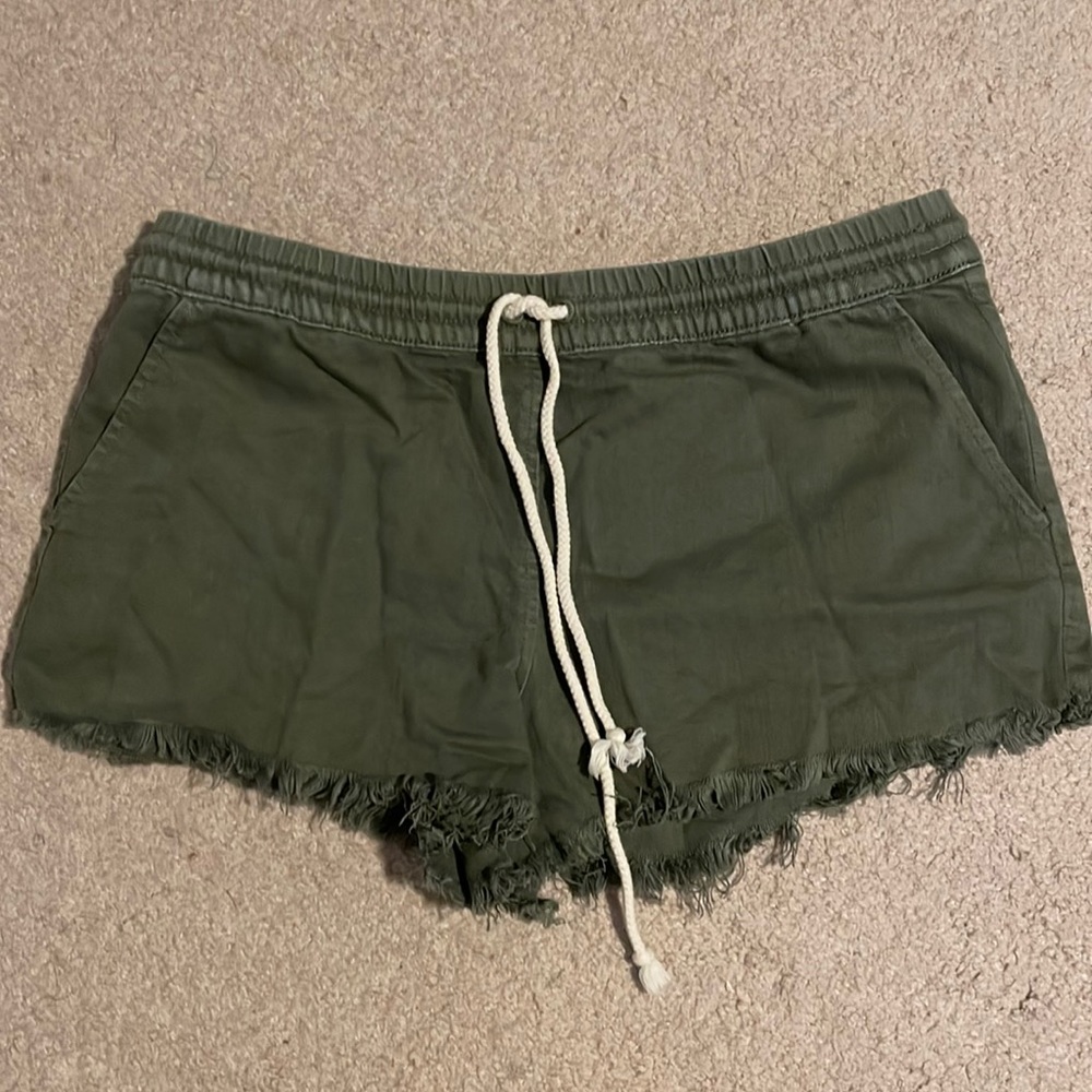 Aerie AE Green Fringe Shorts with Drawstring